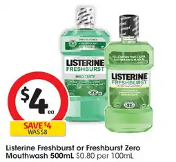 Coles Listerine Freshburst or Freshburst Zero Mouthwash offer