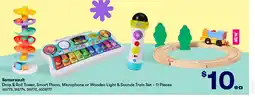 BIG W Drop & roll tower, smart piano, microphone or wooden light & sounds train set - 11 pieces offer
