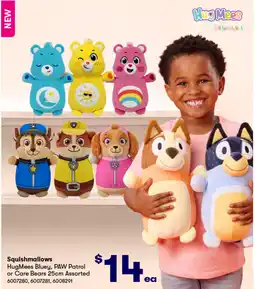 BIG W Hugmees bluey, paw patrol or care bears 25cm assorted offer