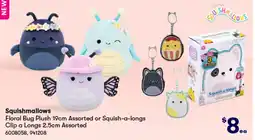 BIG W Floral bug plush 19cm assorted or squish-a-longs clip a longs 2.5cm assorted offer