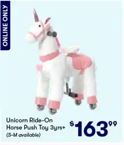 BIG W Unicorn Ride-On Horse Push Toy 3yrs+ offer