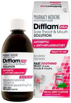 Discount Drug Stores Difflam Plus Ready To Use Sore Throat & Mouth Gargle Solution Mint Flavour 100mL offer