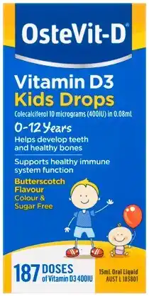 Discount Drug Stores OsteVit–D Vitamin D3 Kids Drops Oral Liquid Butterscotch Flavour 15mL offer