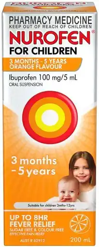 Discount Drug Stores Nurofen For Children 3 Months-5 Years Orange Flavour 200mL offer