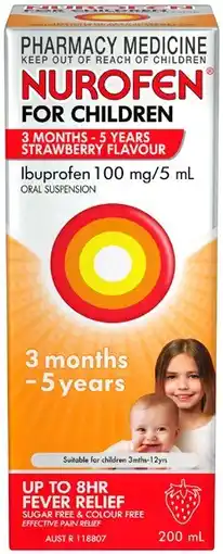 Discount Drug Stores Nurofen For Children 3 Months-5 Years Strawberry Flavour 200mL offer