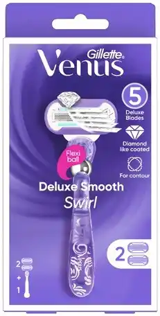 Discount Drug Stores Gillette Venus Deluxe Smooth Swirl Razor Handle + 2 Blade Refills offer