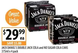 Supabarn Jack daniel's double jack cola and no sugar cola cans offer