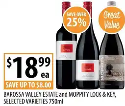Supabarn Barossa valley estate and moppity lock & key, selected varieties offer