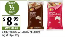 Supabarn Sunrice brown and medium grain rice offer