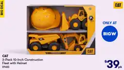 BIG W Cat 3-pack 10-inch construction fleet with helmet offer