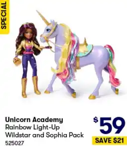 BIG W Unicorn Academy Rainbow Light-Up Wildstar and Sophia Pack offer
