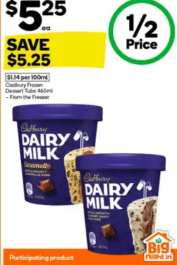 Woolworths Cadbury frozen dessert tubs offer