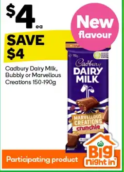 Woolworths Cadbury dairy milk, bubbly or marvellous creations offer