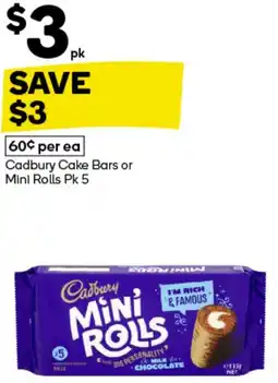 Woolworths Cadbury cake bars or mini rolls pk 5 offer