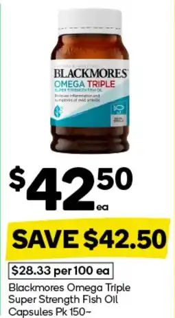 Woolworths Blackmores omega triple super strength fish oil capsules pk 150- offer