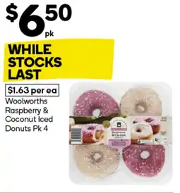Woolworths Woolworths raspberry & coconut iced donuts pk 4 offer