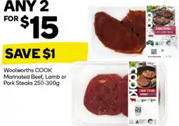 Woolworths Woolworths cook marinated beef, lamb or pork steaks offer