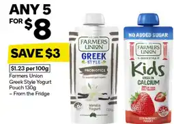 Woolworths Farmers union greek style yogurt pouch offer