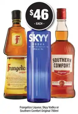 Bottler Frangelico Liqueur, Skyy Vodka or Southern Comfort Original offer