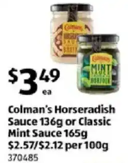 ALDI Colman's Horseradish Sauce or Classic Mint Sauce offer