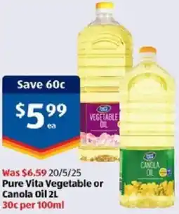 ALDI Pure Vita Vegetable or Canola Oil offer