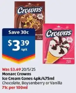 ALDI Monarc Crowns Ice Cream Cones offer