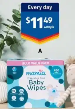 ALDI Mamia Fragrance Free Baby Wipes offer