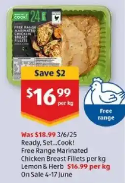 ALDI Ready, Set...Cook! Free Range Marinated Chicken Breast Fillets offer