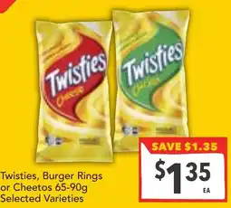 Supa Valu Twisties, Burger Rings or Cheetos Selected Varieties offer