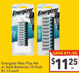 Supa Valu Energizer Max Plus AA or AAA Batteries offer