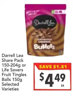 Supa Valu Darrell Lea or Life Savers Fruit Tingles Balls offer