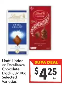 Supa Valu Lindt Lindor or Excellence Chocolate Block Selected Varieties offer