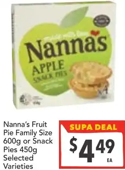 Supa Valu Nanna's Fruit Pie Family Size or Snack Pies offer