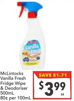 Supa Valu McLintocks Vanilla Fresh Fridge Wipe & Deodoriser offer