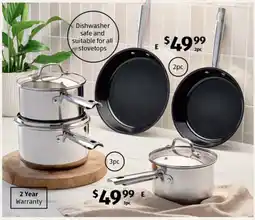 ALDI Stainless steel cookware - 3pc saucepan set or 2pc frypan set offer