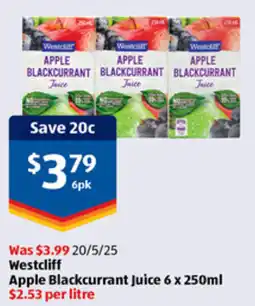 ALDI Westcliff Apple Blackcurrant Juice offer