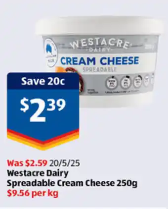 ALDI WESTACRE DAIRY Spreadable Cream Cheese offer