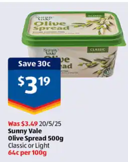 ALDI Sunny Vale Olive Spread Classic or Light offer