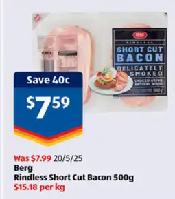 ALDI Berg Rindless Short Cut Bacon offer