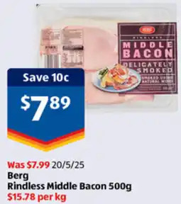 ALDI Berg Rindless Middle Bacon offer
