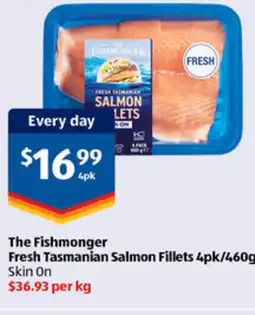ALDI The Fishmonger Fresh Tasmanian Salmon Fillets 4pk/ offer