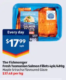 ALDI The Fishmonger Fresh Tasmanian Salmon Fillets 4pk offer