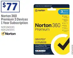 Officeworks Norton 360 Premium 3 Devices 1 Year Subscription offer