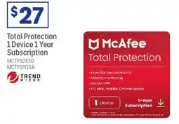 Officeworks TREND MICRO Total Protection 1 Device 1 Year Subscription offer