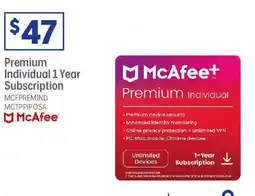 Officeworks McAfee Premium Individual 1 Year Subscription offer