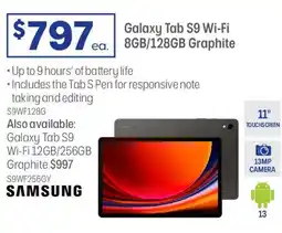 Officeworks SAMSUNG Galaxy Tab S9 Wi-Fi 12GB/256GB offer