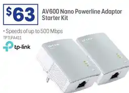 Officeworks tp-link AV600 Nano Powerline Adaptor Starter Kit offer