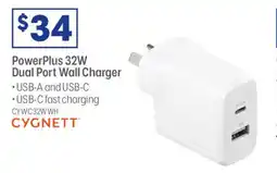Officeworks CYGNETT PowerPlus 32W Dual Port Wall Charger offer