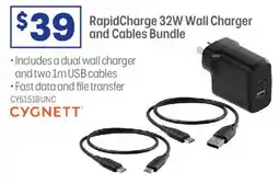Officeworks CYGNETT RapidCharge 32W Wall Charger and Cables Bundle offer