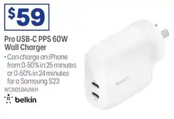 Officeworks belkin Pro USB-C PPS 60W Wall Charger offer